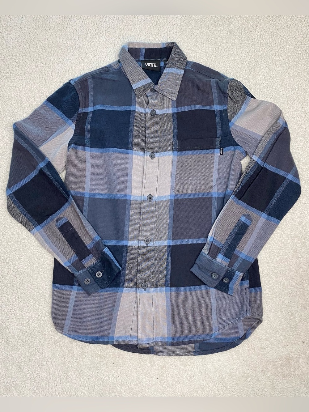 Vans Boys' Blue and Gray Flannel Button-Down Shirt